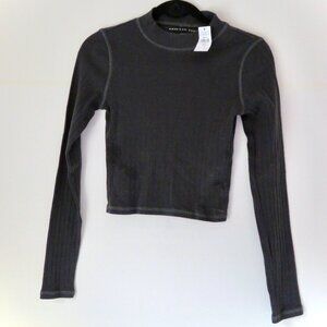 American Eagle Mock Neck Long Sleeve Tee, Black - Size Small